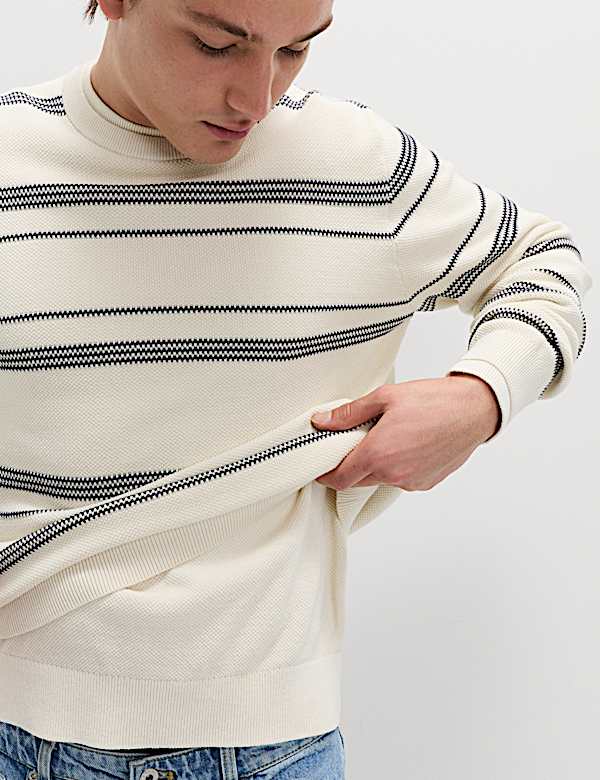 Pure Cotton Striped Textured Jumper - JO