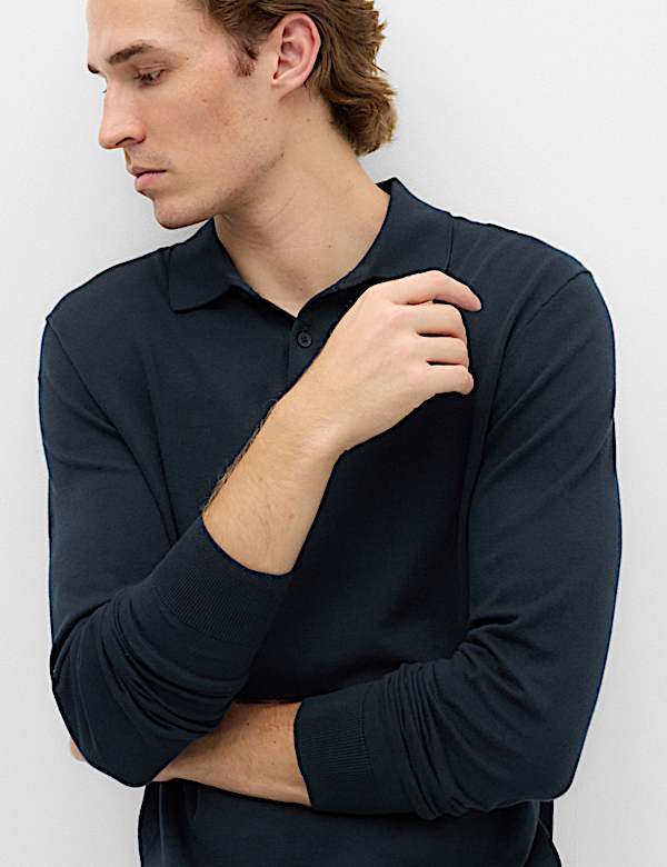 Pure Cotton Buttoned Knitted Polo Shirt - BN
