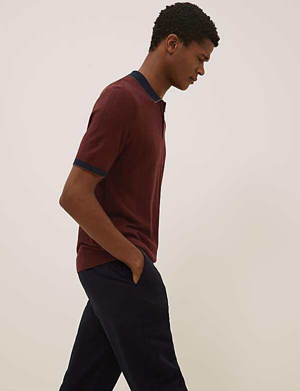 Textured Knitted Polo Shirt with Silk