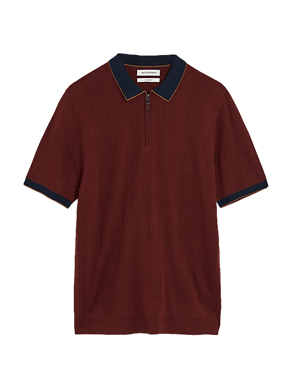 Textured Knitted Polo Shirt with Silk