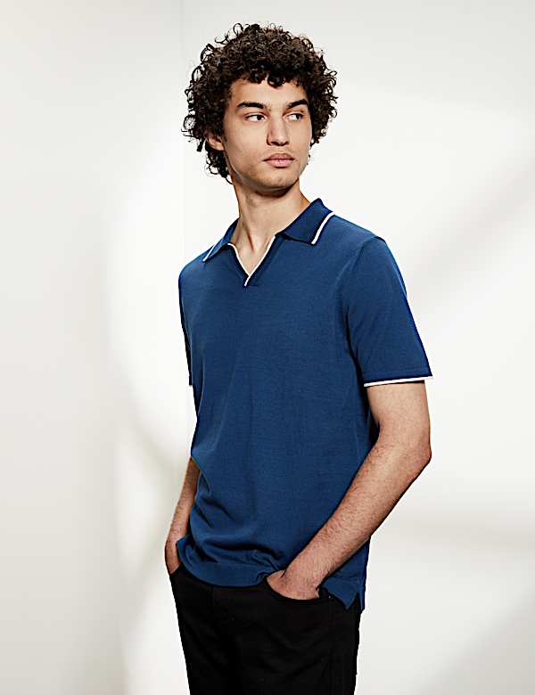 Pure Cotton Tipped Knitted Polo Shirt
