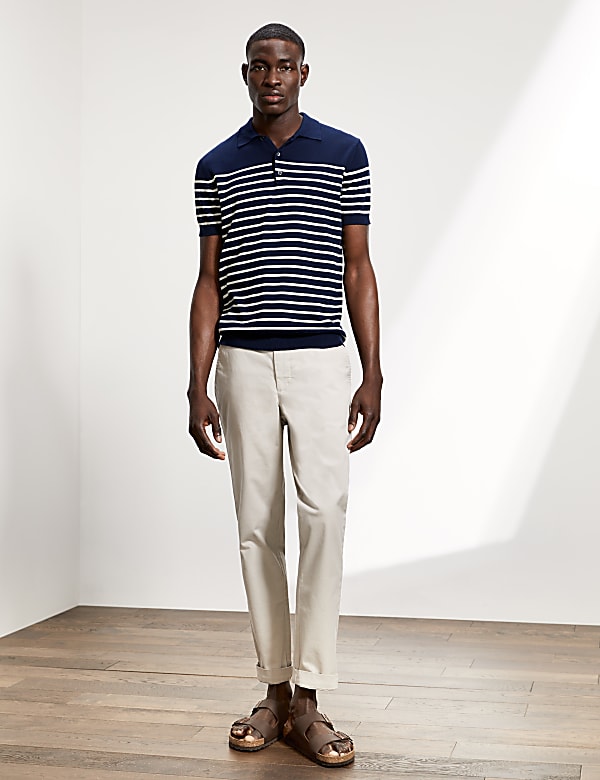 Pure Cotton Striped Knitted Polo Shirt