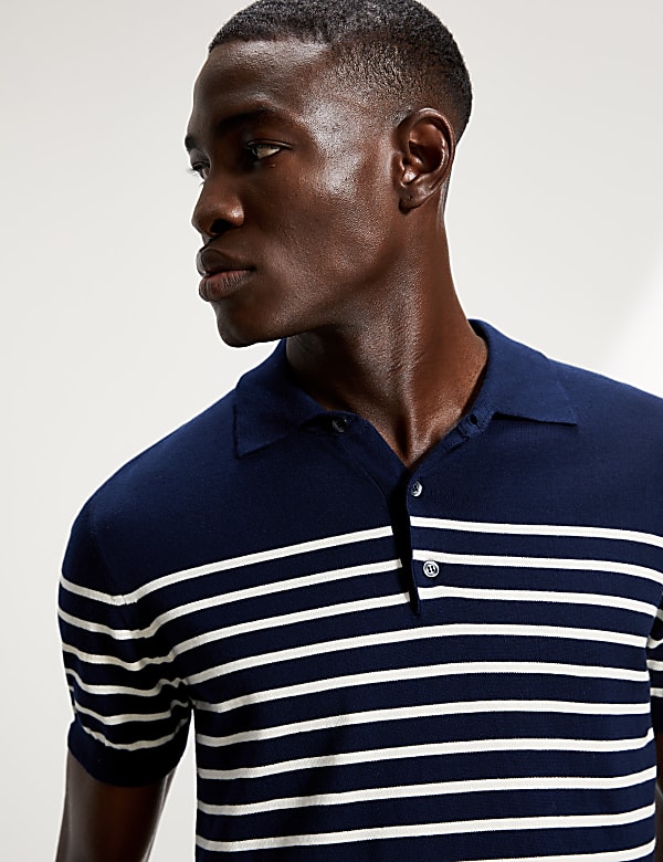 Pure Cotton Striped Knitted Polo Shirt