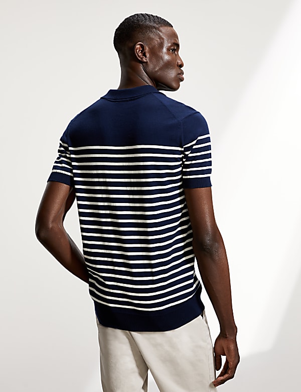 Pure Cotton Striped Knitted Polo Shirt