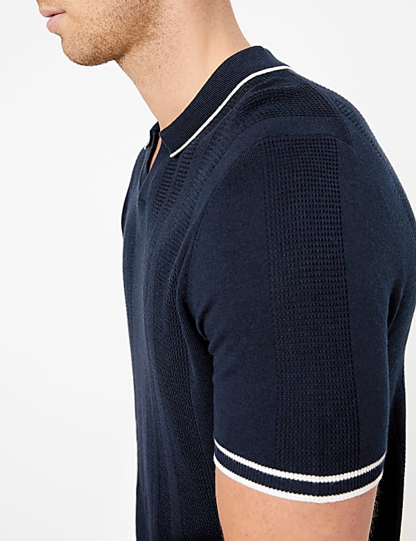 Open V-Neck Knitted Polo Shirt with Silk