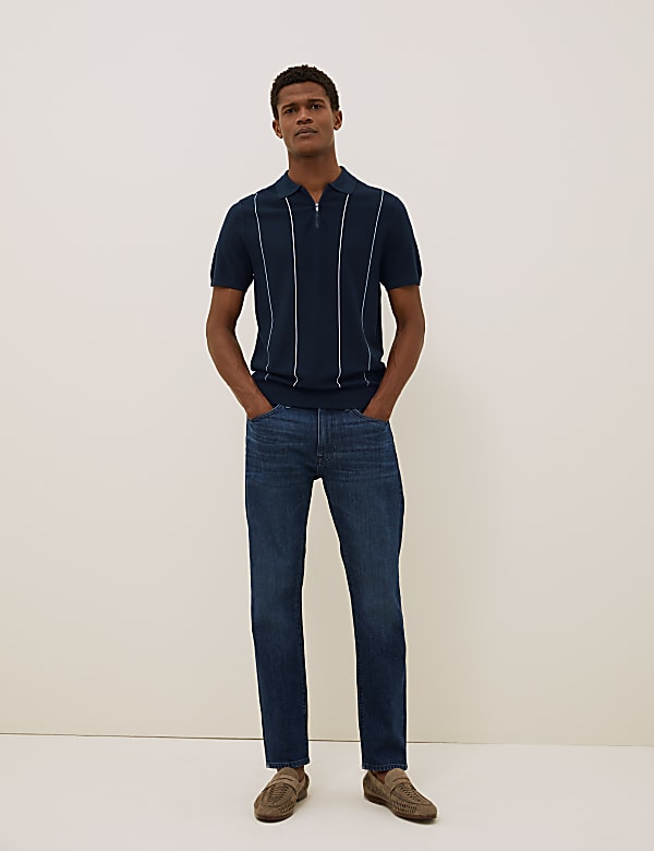 Silk Striped Zip Knitted Polo Shirt