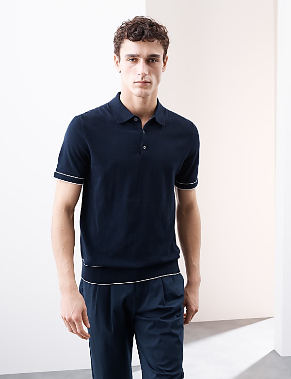 Silk Cotton Knitted Polo Shirt - JP