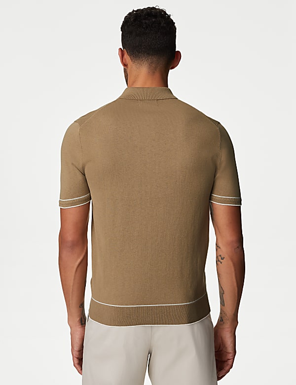 Silk Cotton Knitted Polo Shirt - CN