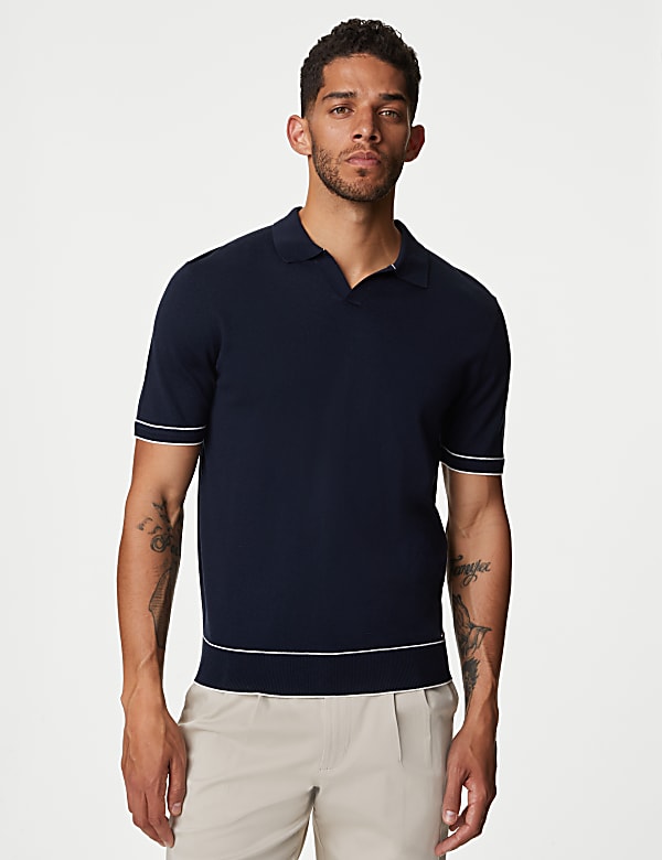 Silk Cotton Knitted Polo Shirt DARK NAVY Knitted Polo Shirts M S IT