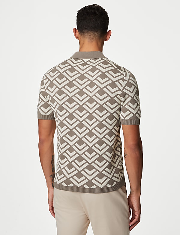 Cotton Rich Open Neck Knitted Polo Shirt