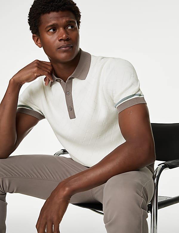 Cotton Rich Textured Knitted Polo Shirt - NO