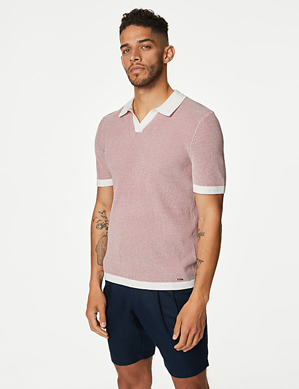 Cotton Rich Open Neck Knitted Polo Shirt