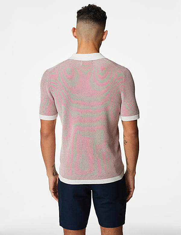 Cotton Rich Open Neck Knitted Polo Shirt