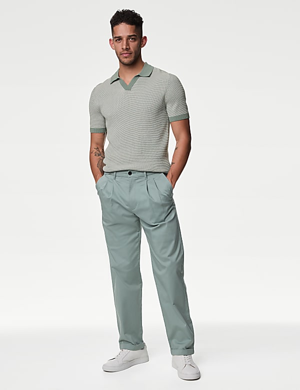 Cotton Rich Open Neck Knitted Polo Shirt