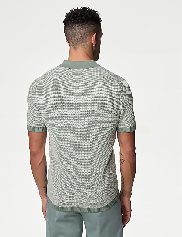 Cotton Rich Open Neck Knitted Polo Shirt