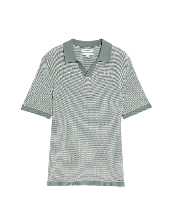 Cotton Rich Open Neck Knitted Polo Shirt