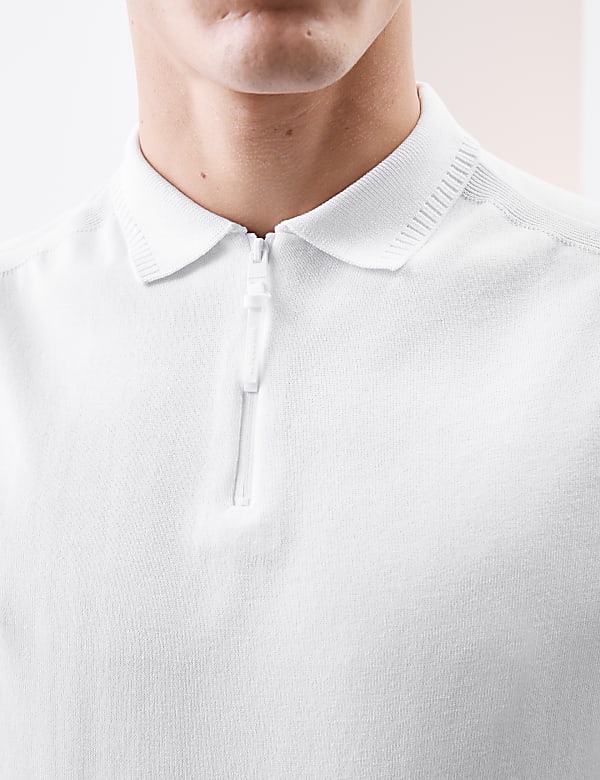 Performance Zip Up Knitted Polo Shirt - ID