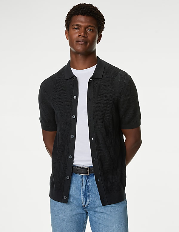 Cotton Rich Textured Knitted Polo Shirt - CH