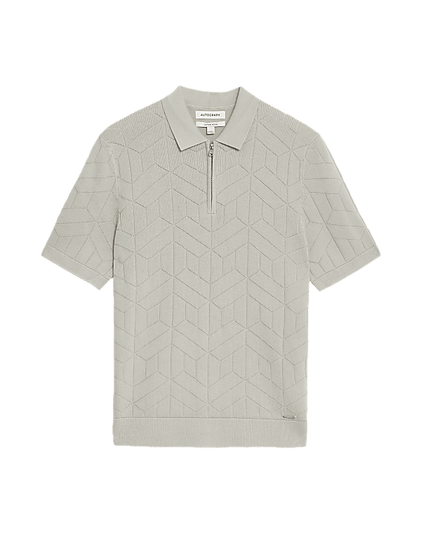 Cotton Rich Zip Up Knitted Polo Shirt