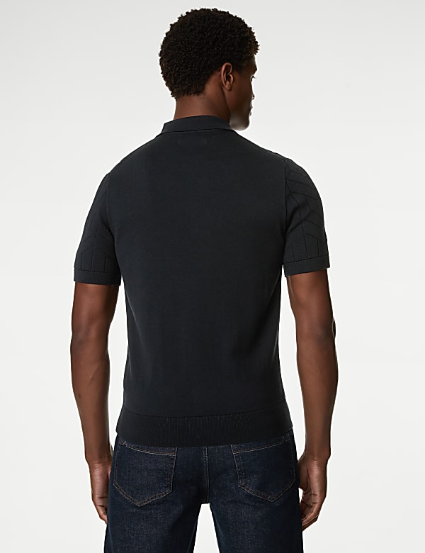 Cotton Rich Zip Up Knitted Polo Shirt