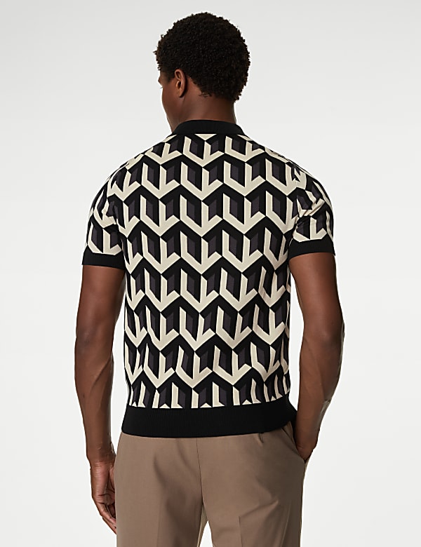 Cotton Rich Geometric Knitted Polo Shirt
