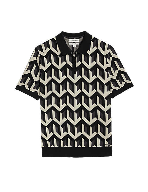 Cotton Rich Geometric Knitted Polo Shirt