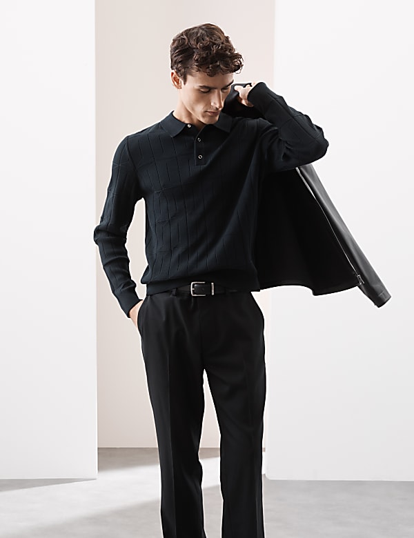 Cotton Modal Textured Knitted Polo Shirt - AL