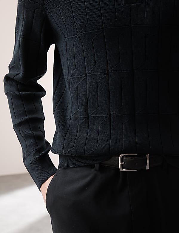 Cotton Modal Textured Knitted Polo Shirt - AL