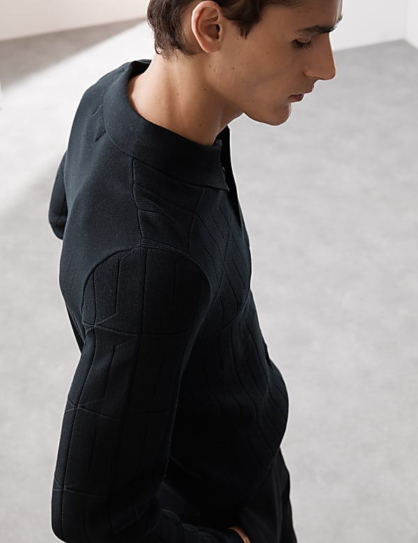 Cotton Modal Textured Knitted Polo Shirt - AL