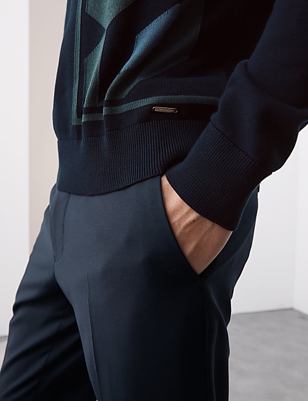 Cotton Rich Geometric Zip Up Knitted Polo Shirt