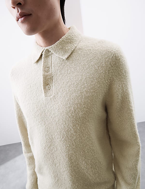 Merino Wool Blend Boucle Knitted Polo Shirt - PT