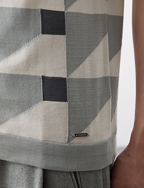 Pure Cotton Geometric Knitted Polo Shirt