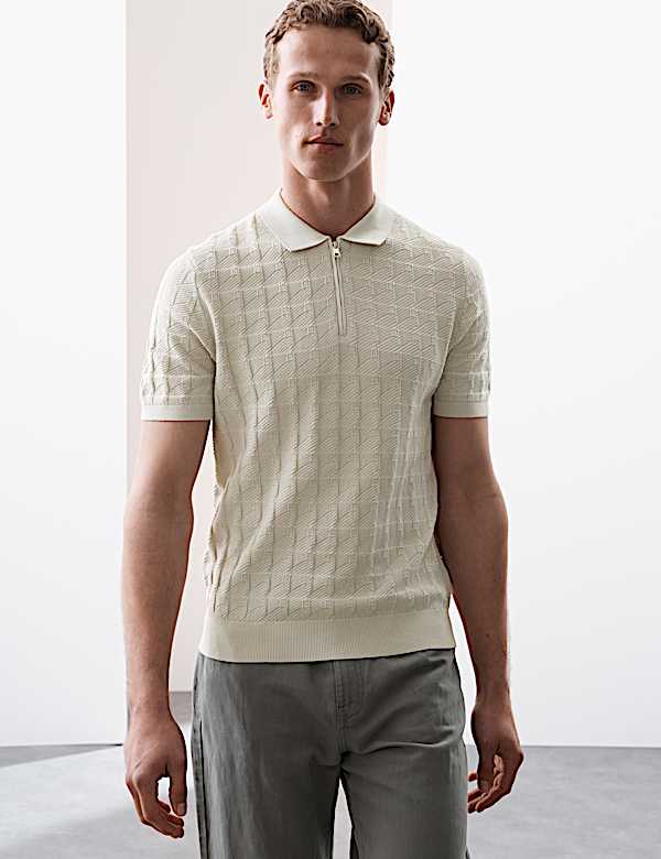 Pure Cotton Textured Knitted Polo Shirt