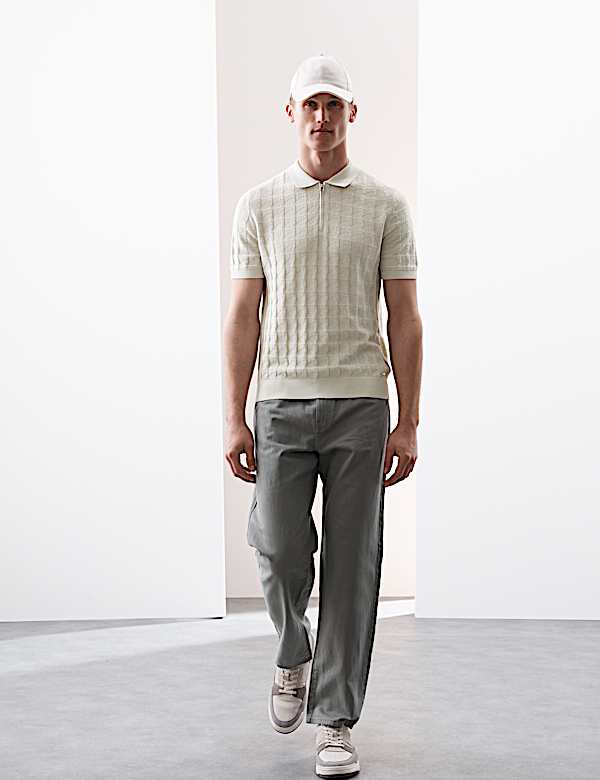 Pure Cotton Textured Knitted Polo Shirt