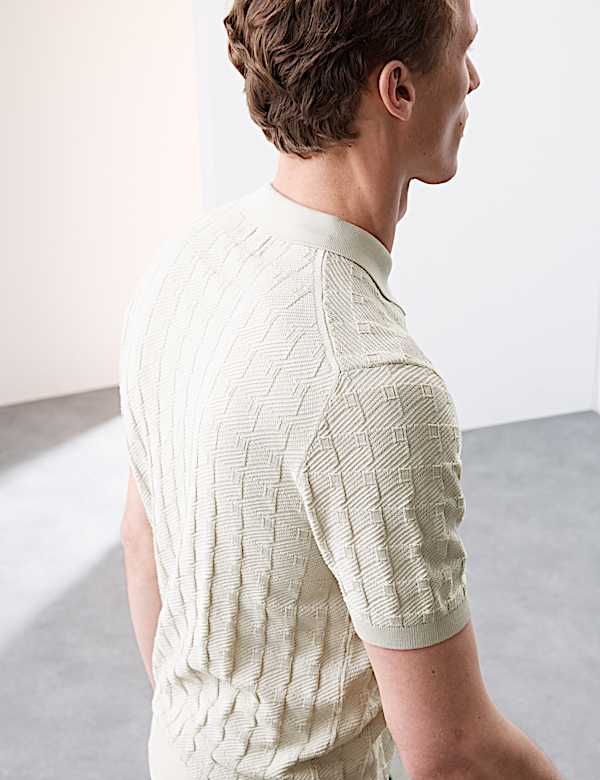 Pure Cotton Textured Knitted Polo Shirt