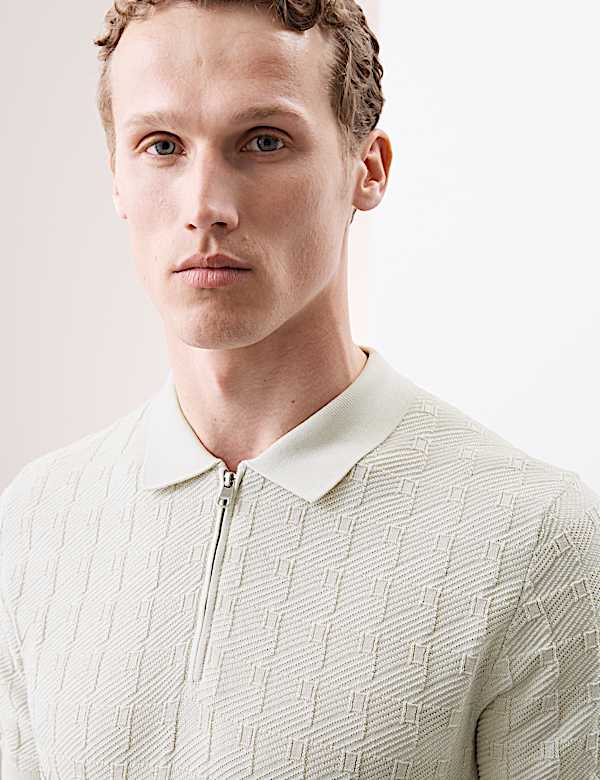 Pure Cotton Textured Knitted Polo Shirt