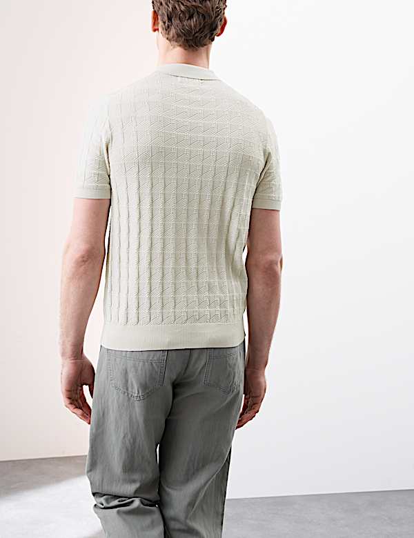 Pure Cotton Textured Knitted Polo Shirt