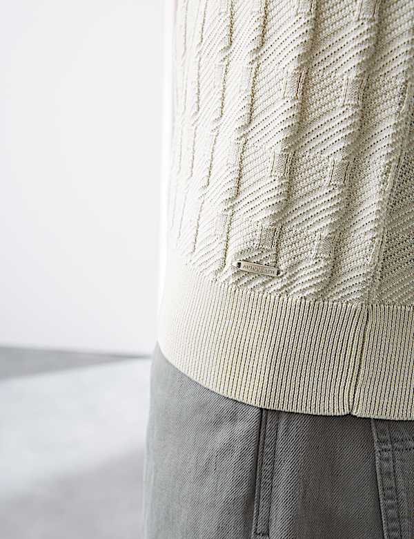 Pure Cotton Textured Knitted Polo Shirt