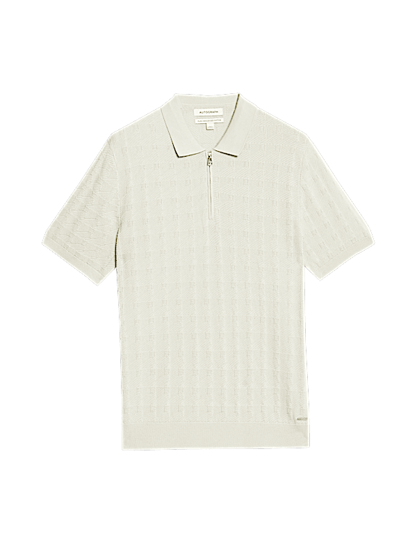 Pure Cotton Textured Knitted Polo Shirt