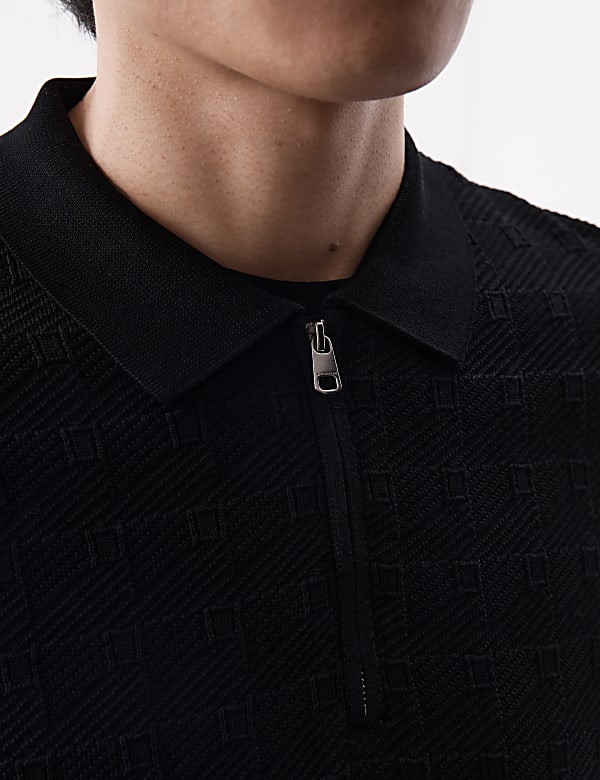 Pure Cotton Textured Knitted Polo Shirt