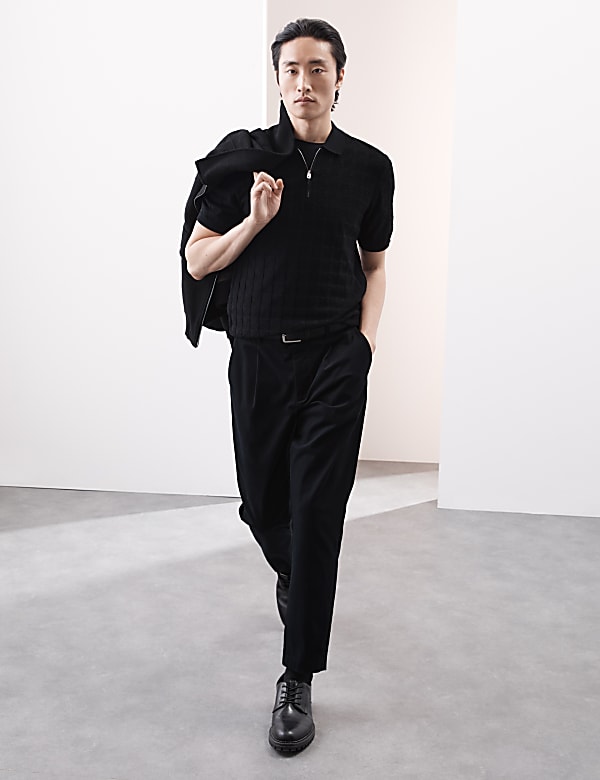 Pure Cotton Textured Knitted Polo Shirt