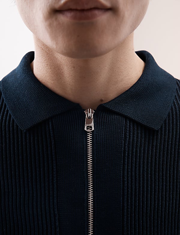 Mercerised Cotton Ribbed Knitted Jacket - RO