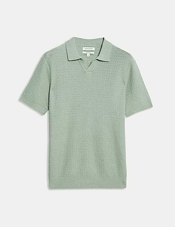Linen Rich Knitted Open Neck Polo Shirt - CY