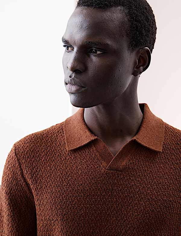 Linen Rich Knitted Open Neck Polo Shirt - US