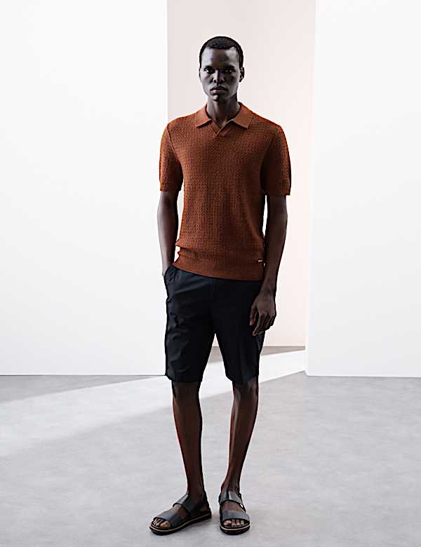 Linen Rich Knitted Open Neck Polo Shirt - US