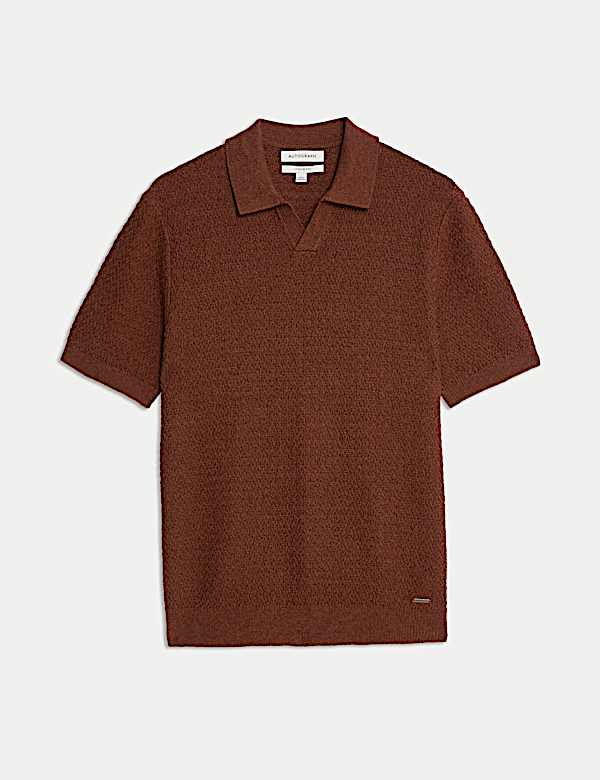 Linen Rich Knitted Open Neck Polo Shirt - US