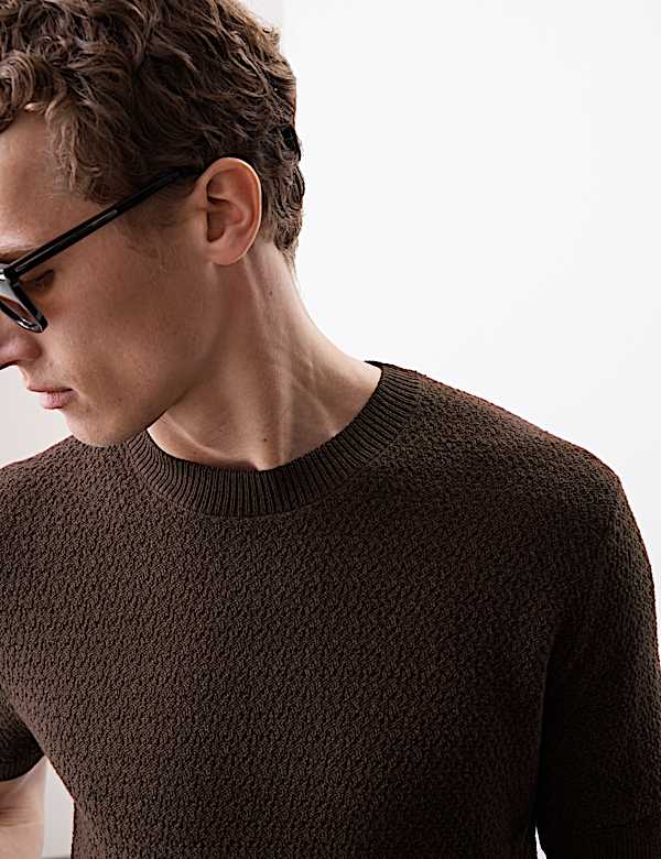 Linen Blend Textured Knitted T-Shirt - IS