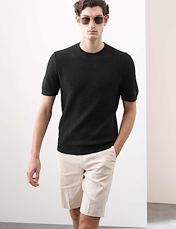 Gestricktes T-Shirt aus Leinenmischgewebe mit Strukturmuster - DE