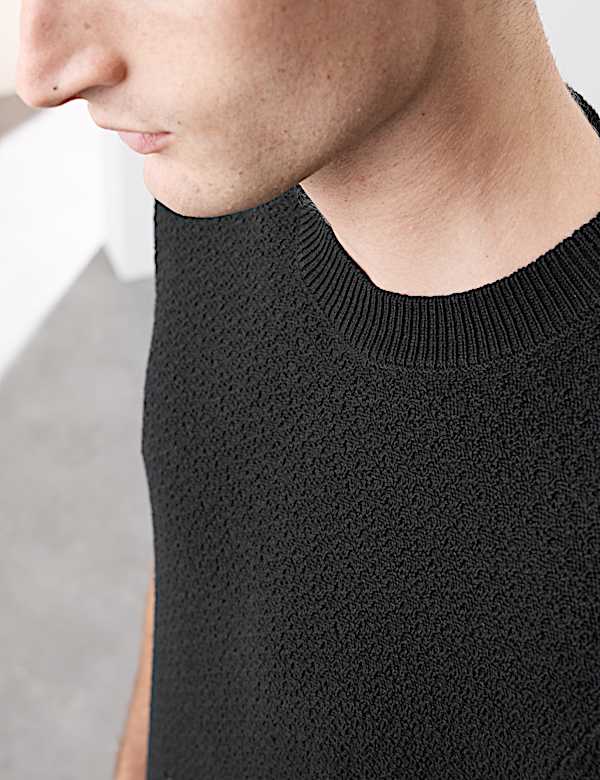 Linen Blend Textured Knitted T-Shirt - LV