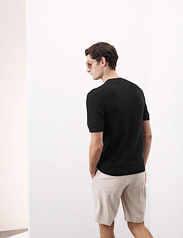 Linen Blend Textured Knitted T-Shirt - LV